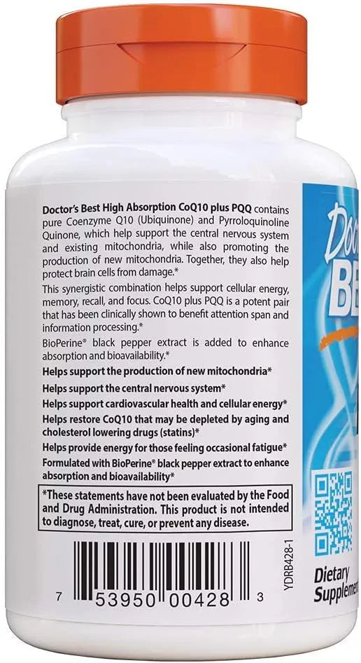 DOCTOR'S BEST - Doctor's Best High Absorption CoQ10 Plus PQQ 60 Capsulas - The Red Vitamin MX - Suplementos Alimenticios - {{ shop.shopifyCountryName }}