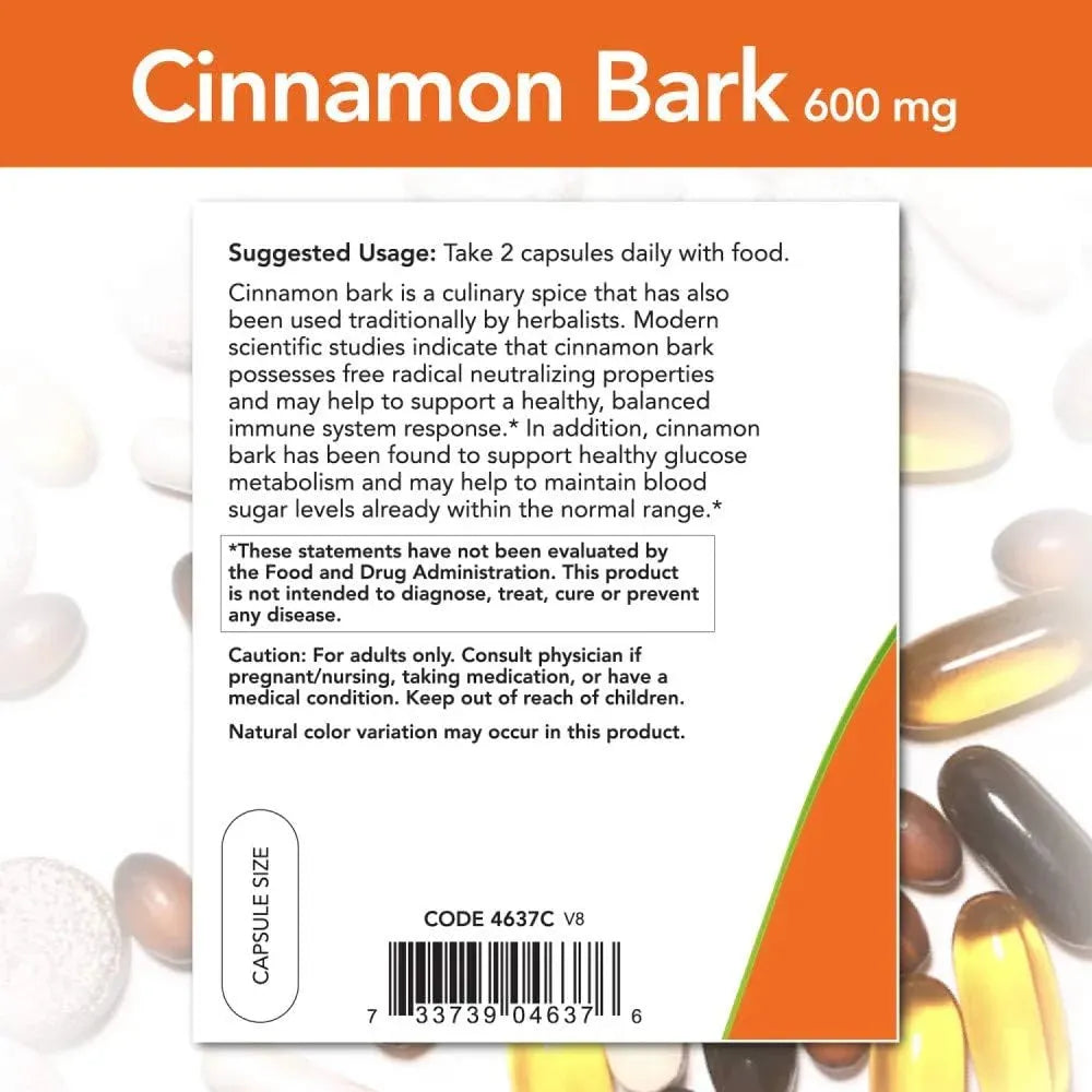 NOW SUPPLEMENTS - NOW Supplements Cinnamon Bark 600Mg. 240 Capsulas - The Red Vitamin MX - Suplementos Alimenticios - {{ shop.shopifyCountryName }}