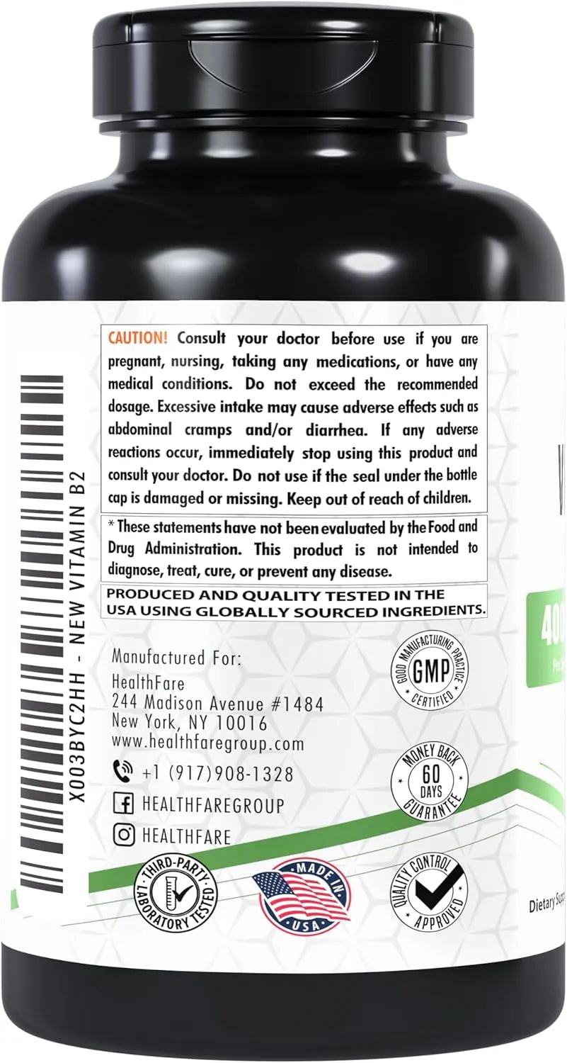 HEALTHFARE - Healthfare Vitamin B2 Riboflavin 400Mg. 180 Capsulas 2 Pack - The Red Vitamin MX - Suplementos Alimenticios - {{ shop.shopifyCountryName }}