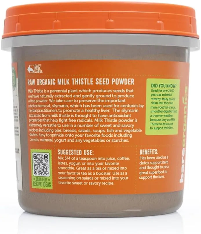 BAREORGANICS - BareOrganics Milk Thistle Seed Powder 227Gr. - The Red Vitamin MX - Suplementos Alimenticios - {{ shop.shopifyCountryName }}