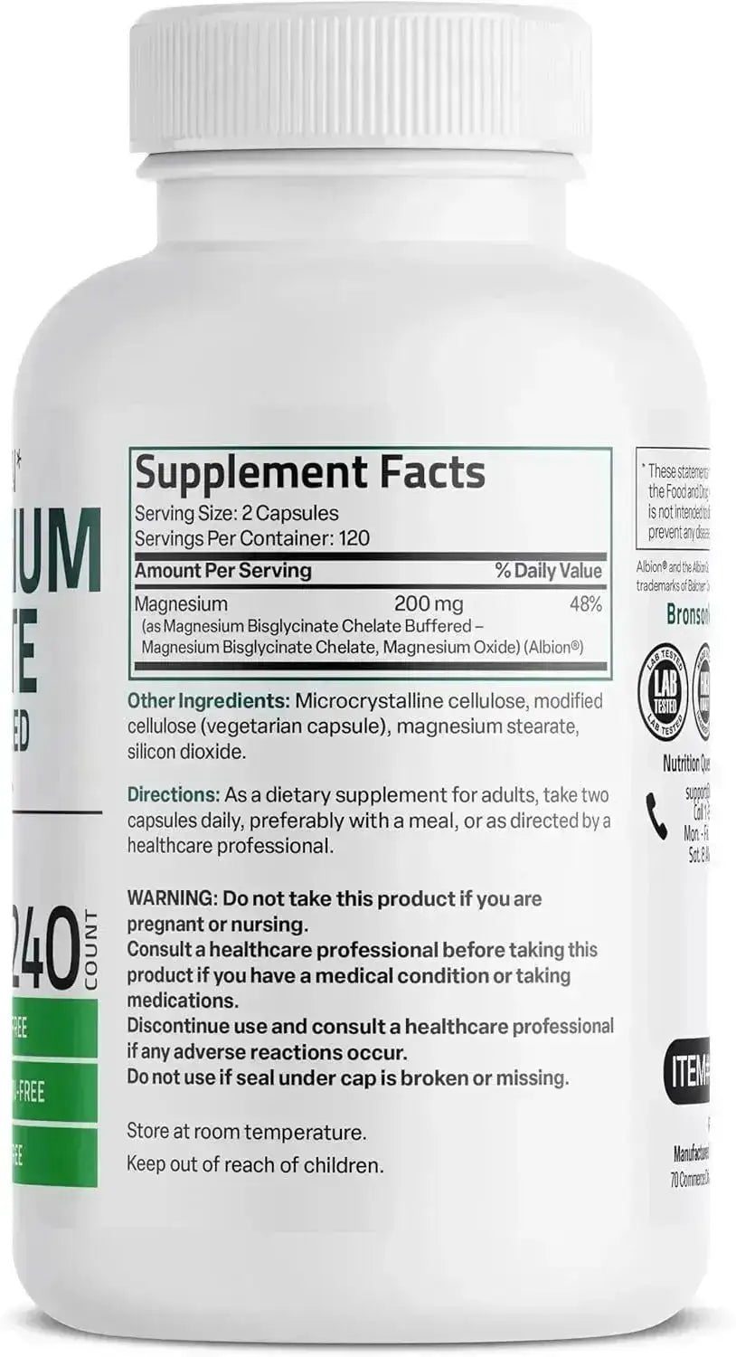 BRONSON - Bronson Magnesium Glycinate 200Mg. 240 Capsulas - The Red Vitamin MX - Suplementos Alimenticios - {{ shop.shopifyCountryName }}