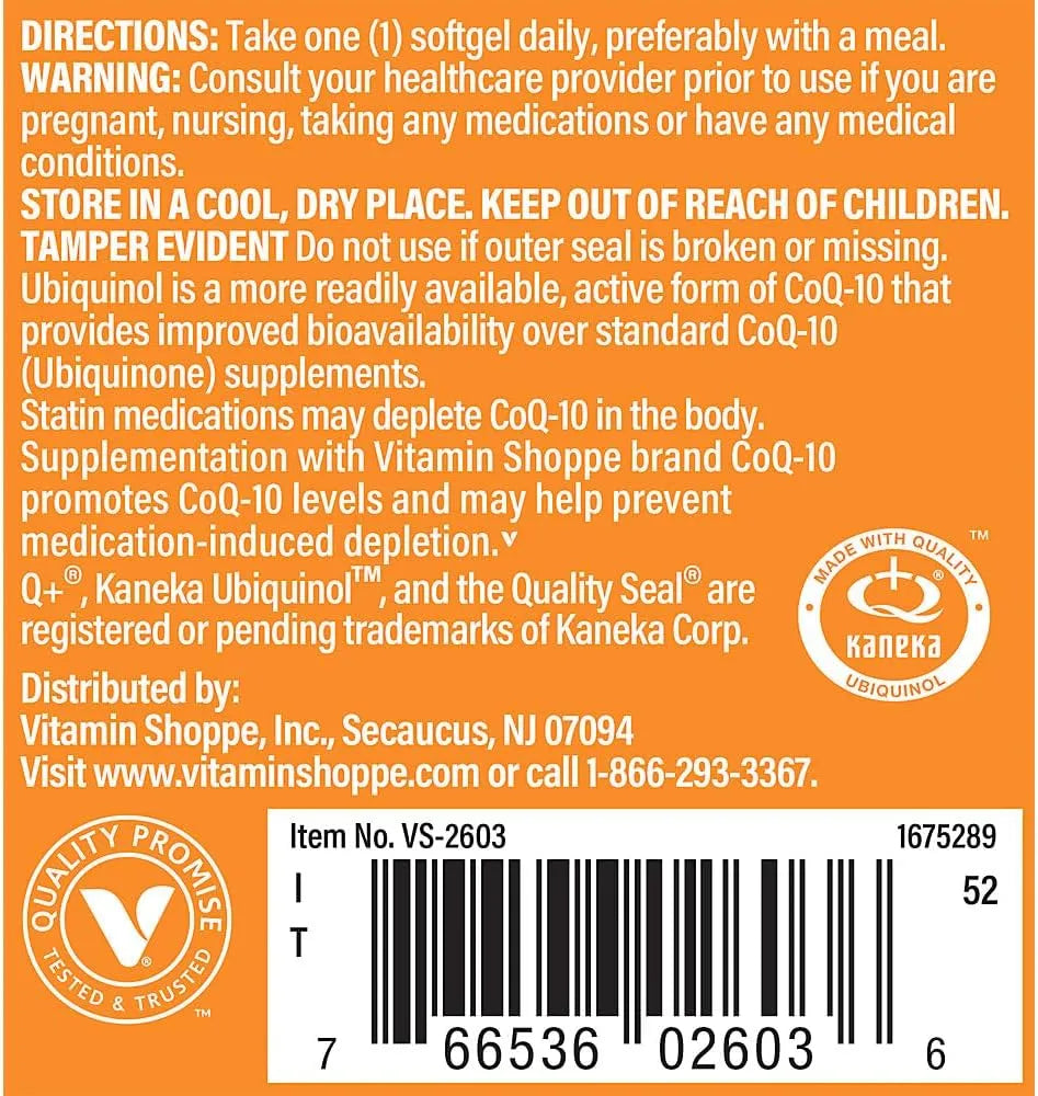 THE VITAMIN SHOPPE - The Vitamin Shoppe Ubiquinol CoQ-10 50Mg. 60 Capsulas Blandas - The Red Vitamin MX - Suplementos Alimenticios - {{ shop.shopifyCountryName }}