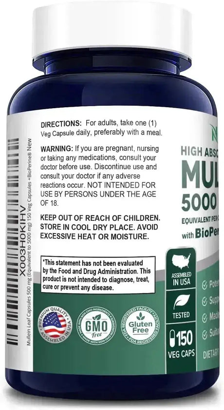 NUSAPURE - NusaPure Mullein Leaf 5000Mg. 150 Capsulas - The Red Vitamin MX - Suplementos Alimenticios - {{ shop.shopifyCountryName }}