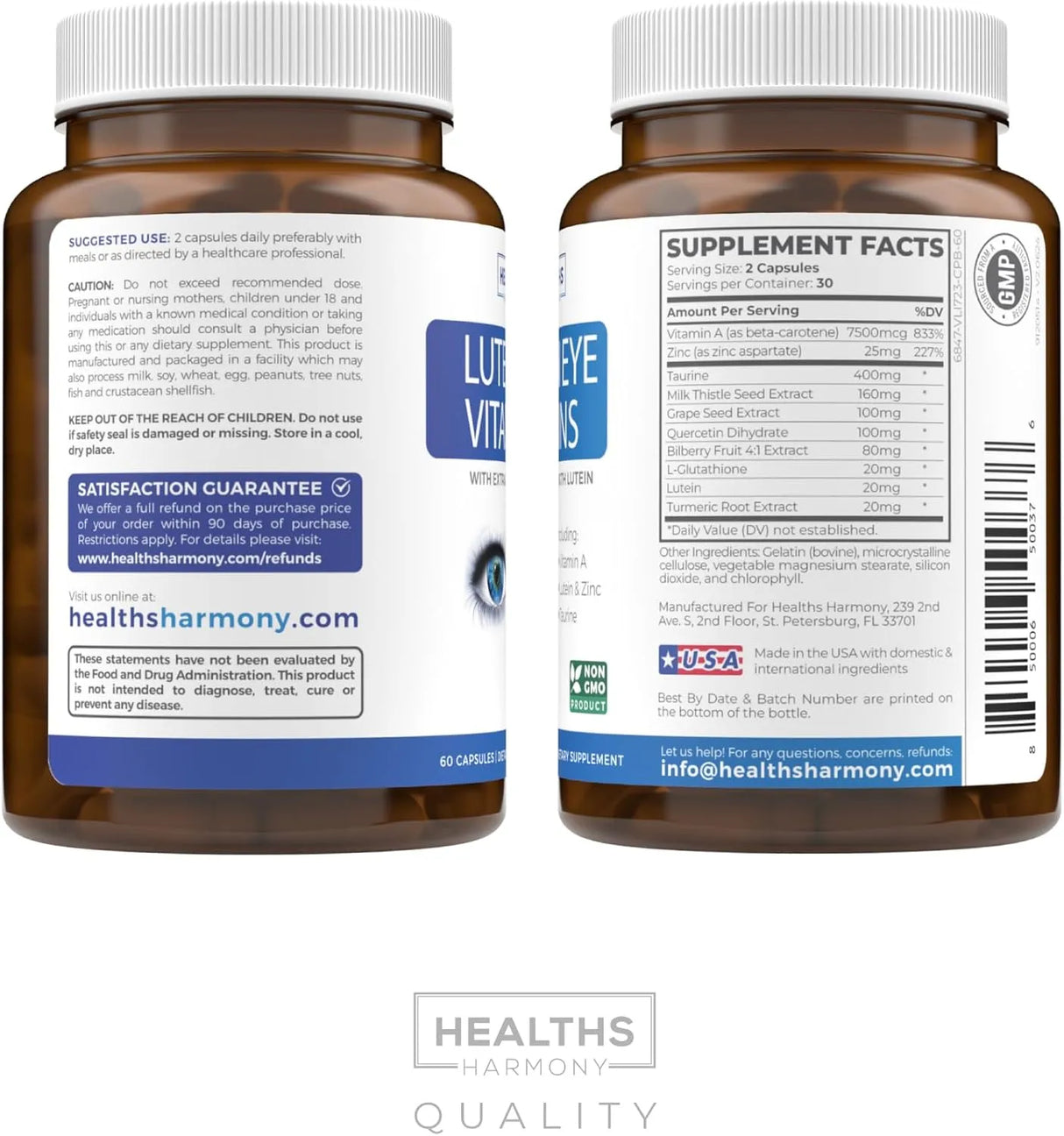 HEALTHS HARMONY - Healths Harmony Lutein Eye Vitamins 60 Capsulas - The Red Vitamin MX - Suplementos Alimenticios - {{ shop.shopifyCountryName }}