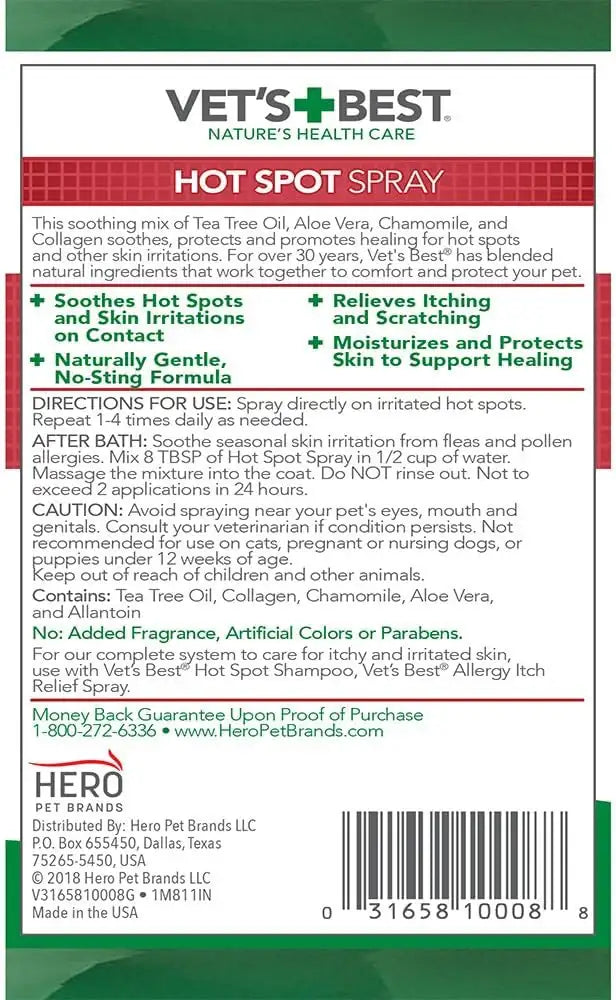 VET'S BEST - Vet's Best Dog Hot Spot Itch Relief Spray for Dogs 16 Fl.Oz. - The Red Vitamin MX - Remedios Para La Picazón De Perros - {{ shop.shopifyCountryName }}