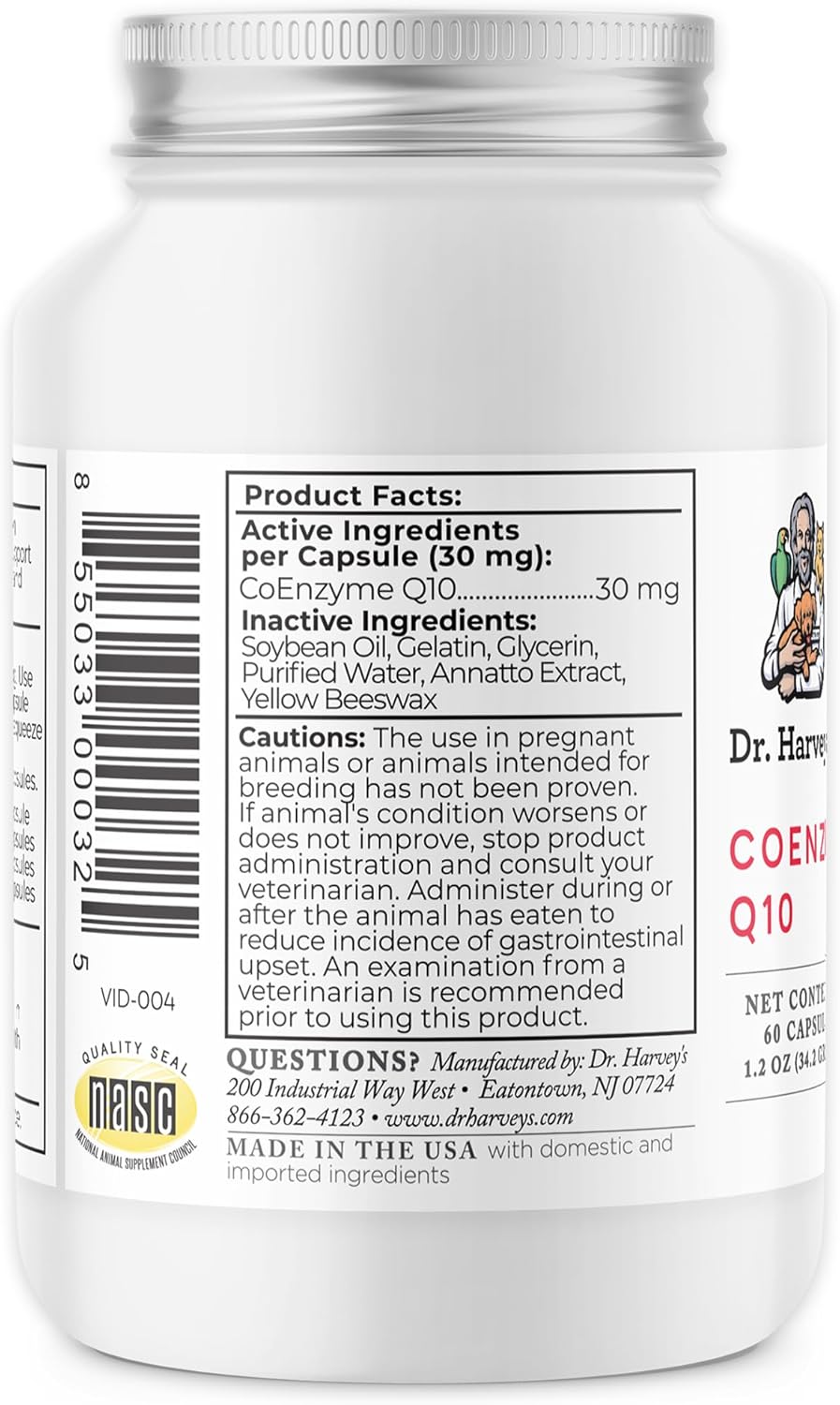 Dr. Harvey's Coenzyme Q10 Heart & Cardiovascular Support Supplements for Dogs 60 Capsulas