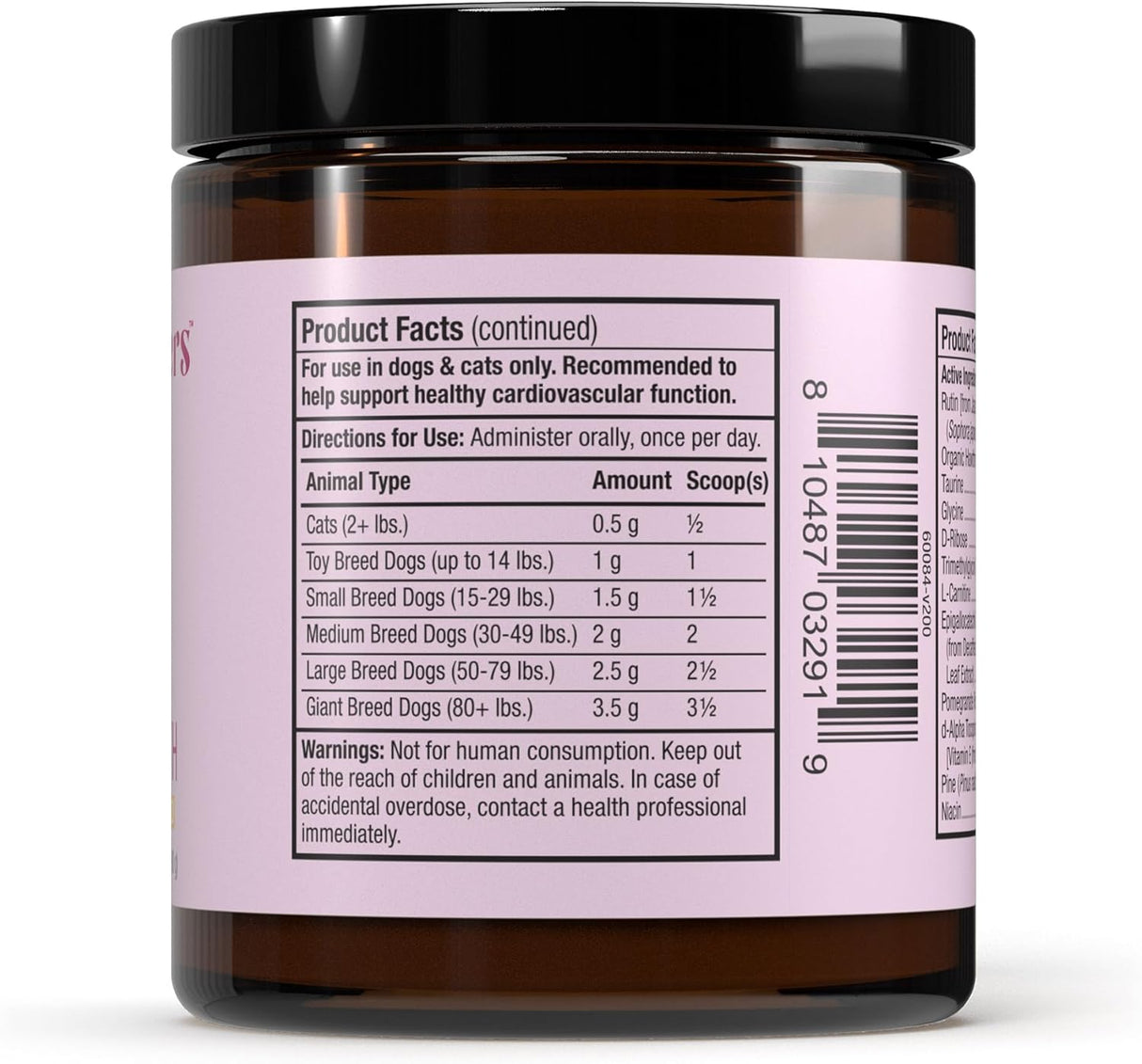 Bark & Whiskers Heart Health for Dogs & Cats 90 Servicios 90Gr.