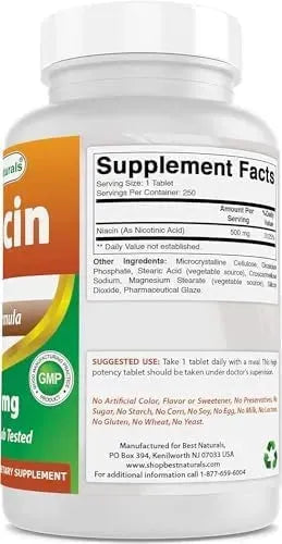 BEST NATURALS - Best Naturals Niacin 500Mg. 250 Tabletas 2 Pack - The Red Vitamin MX - Suplementos Alimenticios - {{ shop.shopifyCountryName }}