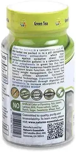 NATURE'S ESSENTIALS - NATURE'S ESSENTIALS Low Caffeine Green Tea Extract 250Mg. 90 Tabletas - The Red Vitamin MX - Suplementos Alimenticios - {{ shop.shopifyCountryName }}