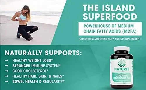 NATURES WELLNESS - Natures Wellness Organic Coconut Oil 2000Mg. 120 Capsulas Blandas - The Red Vitamin MX - Suplementos Alimenticios - {{ shop.shopifyCountryName }}