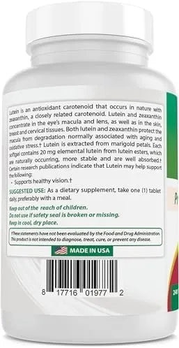 BEST NATURALS - Best Naturals Lutein 20Mg. with Zeaxanthin 240 Tabletas - The Red Vitamin MX - Suplementos Alimenticios - {{ shop.shopifyCountryName }}