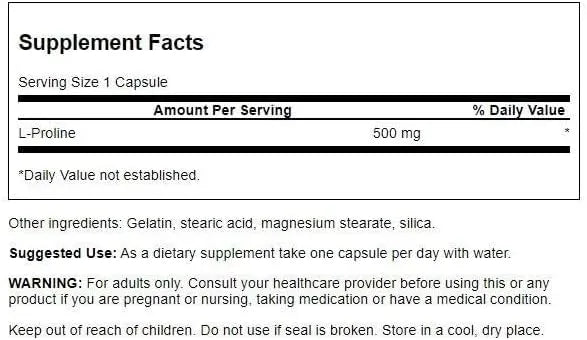 SWANSON - Swanson Amino Acid L-Proline 500Mg. 100 Capsulas - The Red Vitamin MX - Suplementos Alimenticios - {{ shop.shopifyCountryName }}