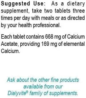 DIALYVITE - Dialyvite Calcium Acetate 500 Tabletas - The Red Vitamin MX - Suplementos Alimenticios - {{ shop.shopifyCountryName }}