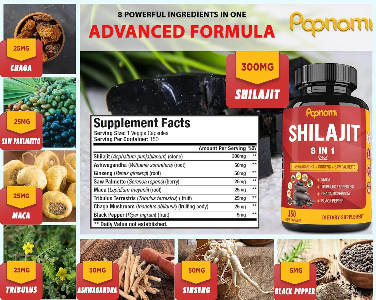 PAPNAMI - Papnami Shilajit Extract 8 in 1 150 Capsulas - The Red Vitamin MX - Suplementos Alimenticios - {{ shop.shopifyCountryName }}