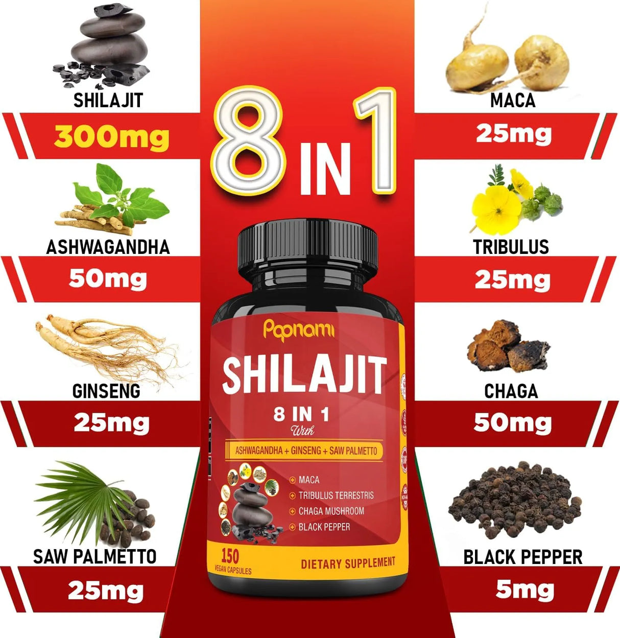 PAPNAMI - Papnami Shilajit Extract 8 in 1 150 Capsulas - The Red Vitamin MX - Suplementos Alimenticios - {{ shop.shopifyCountryName }}