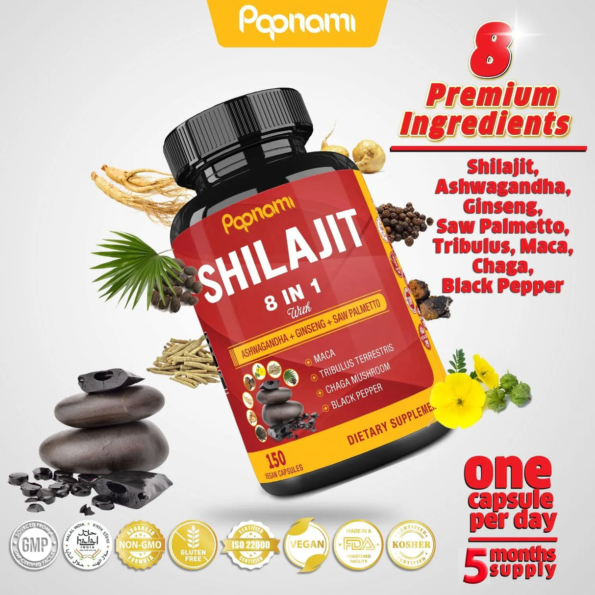 PAPNAMI - Papnami Shilajit Extract 8 in 1 150 Capsulas - The Red Vitamin MX - Suplementos Alimenticios - {{ shop.shopifyCountryName }}
