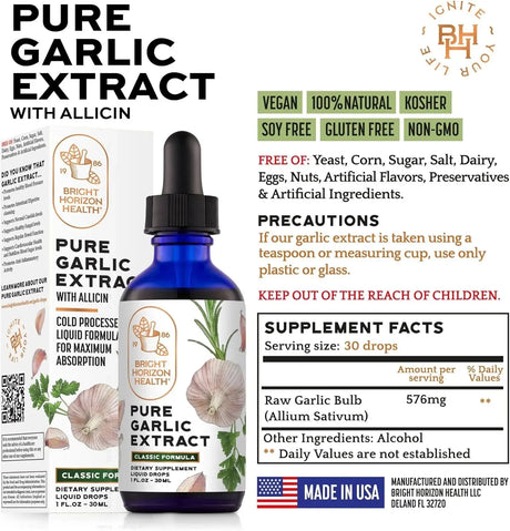 BRIGHT HORIZON HEALTH - Bright Horizon Health Pure Garlic Extract with Allicin Classic Formula 30Ml. - The Red Vitamin MX - Suplementos Alimenticios - {{ shop.shopifyCountryName }}