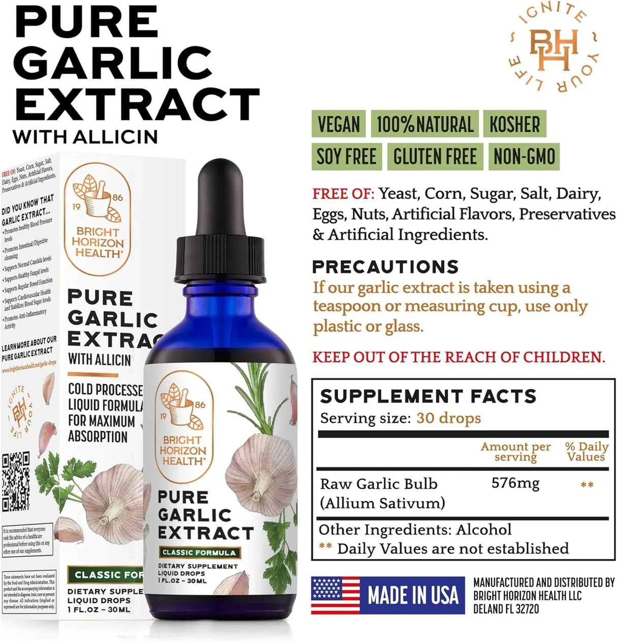 BRIGHT HORIZON HEALTH - Bright Horizon Health Pure Garlic Extract with Allicin Classic Formula 30Ml. - The Red Vitamin MX - Suplementos Alimenticios - {{ shop.shopifyCountryName }}