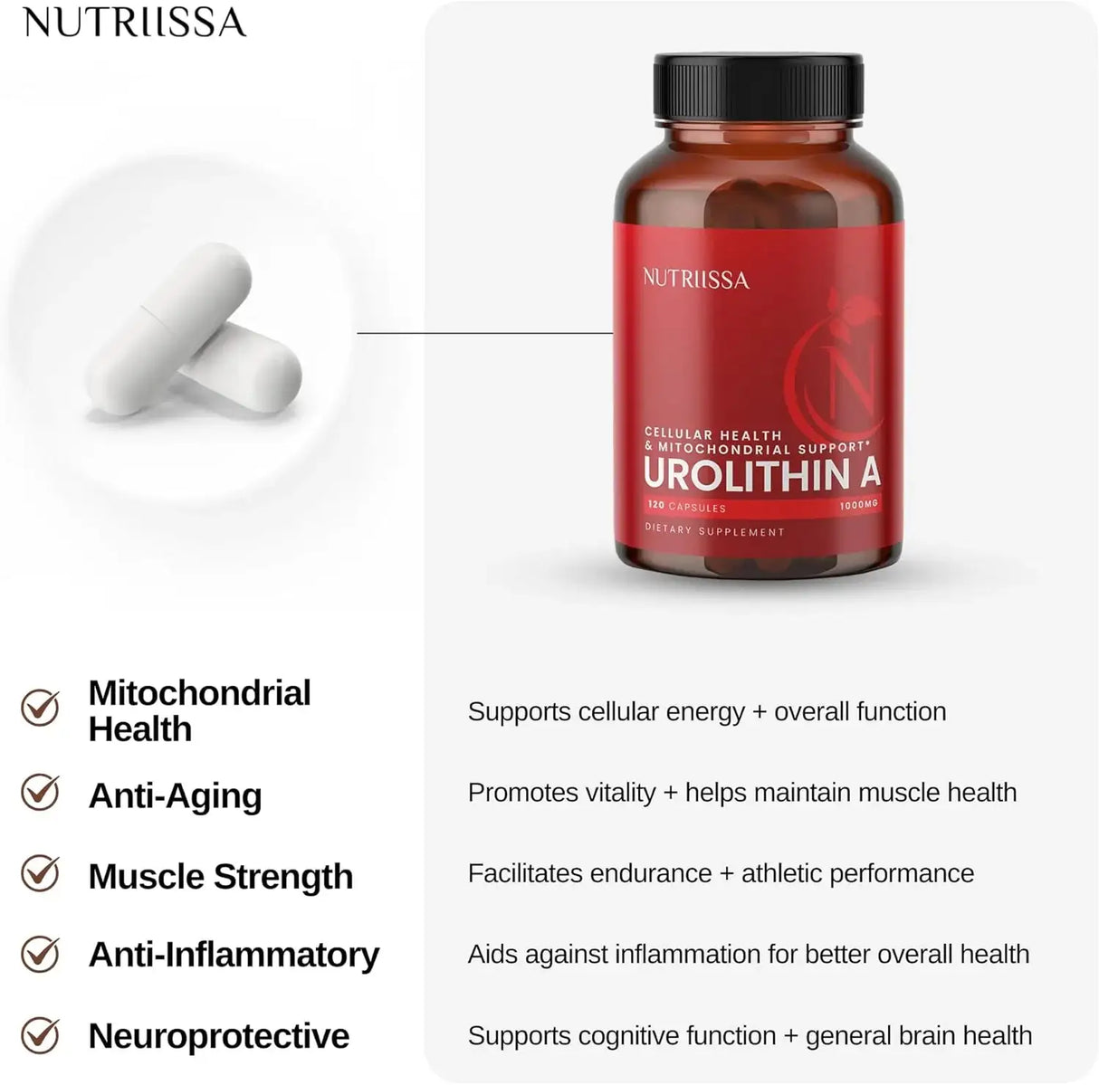 NUTRIISSA - Nutriissa Urolithin A 1000Mg. 120 Capsulas Blandas - The Red Vitamin MX - Suplementos Alimenticios - {{ shop.shopifyCountryName }}
