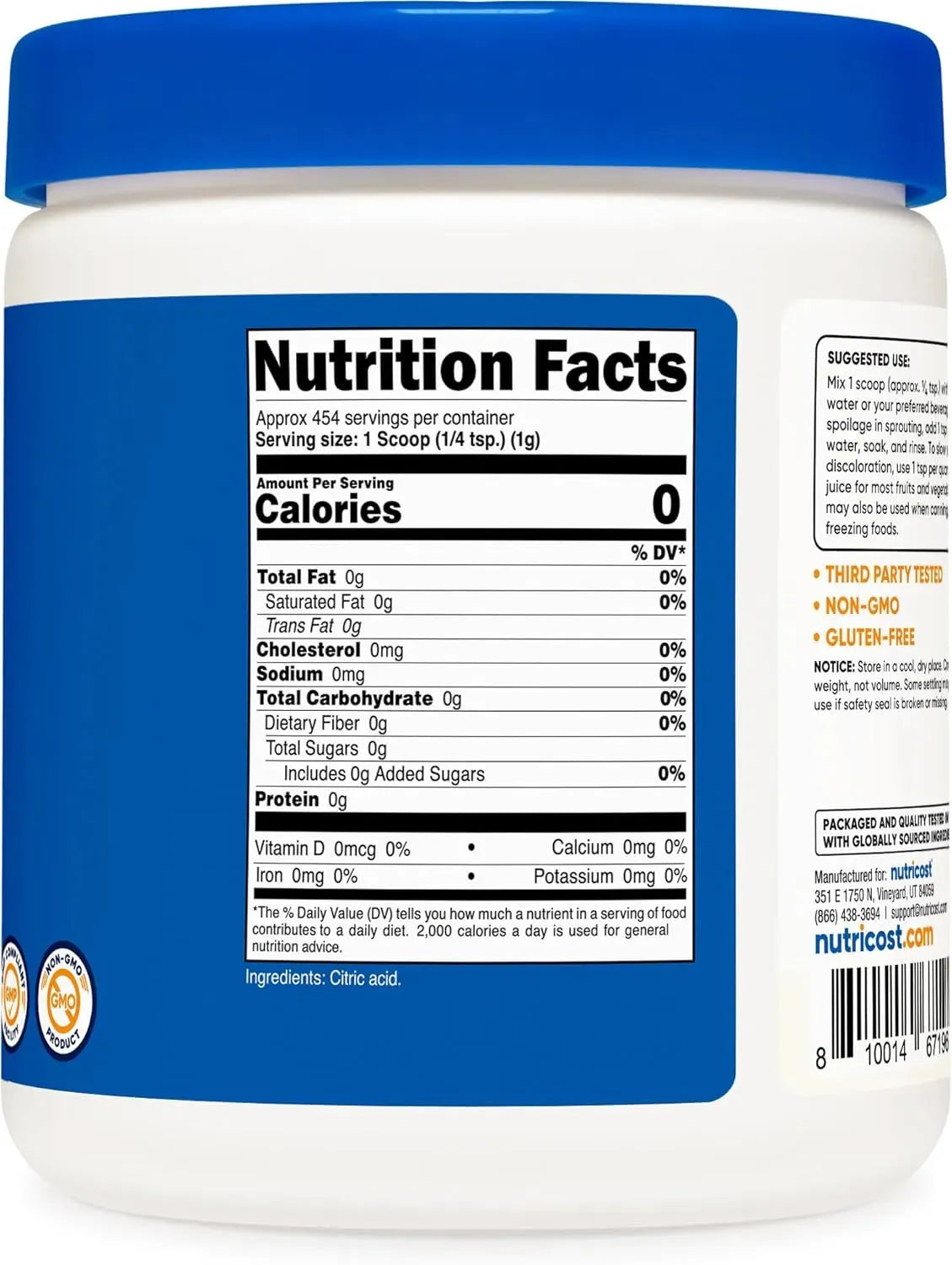 NUTRICOST - Nutricost Citric Acid Powder 454Gr. - The Red Vitamin MX - Suplementos Alimenticios - {{ shop.shopifyCountryName }}