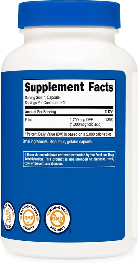NUTRICOST - Nutricost Folic Acid 1000mcg 240 Capsulas 2 Pack - The Red Vitamin MX - Suplementos Alimenticios - {{ shop.shopifyCountryName }}
