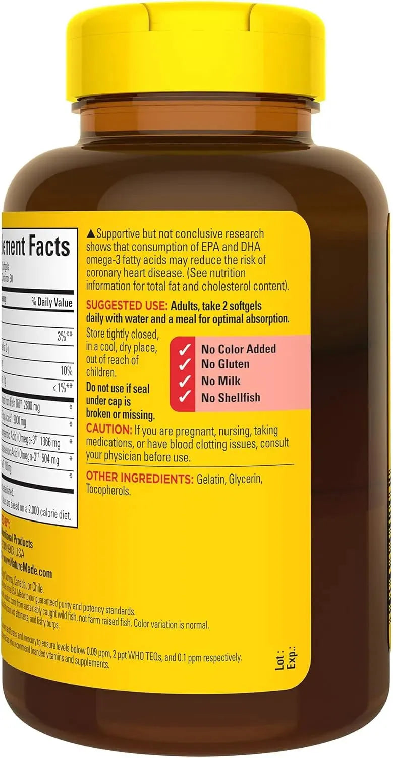 NATURE MADE - Nature Made Extra Strength Omega 3 Fish Oil 2800Mg. 60 Capsulas Blandas - The Red Vitamin MX - Suplementos Alimenticios - {{ shop.shopifyCountryName }}