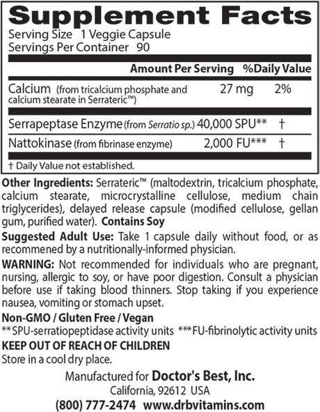 DOCTOR'S BEST - Doctors Best Natto-Serra 90 Capsulas - The Red Vitamin MX - Suplementos Alimenticios - {{ shop.shopifyCountryName }}