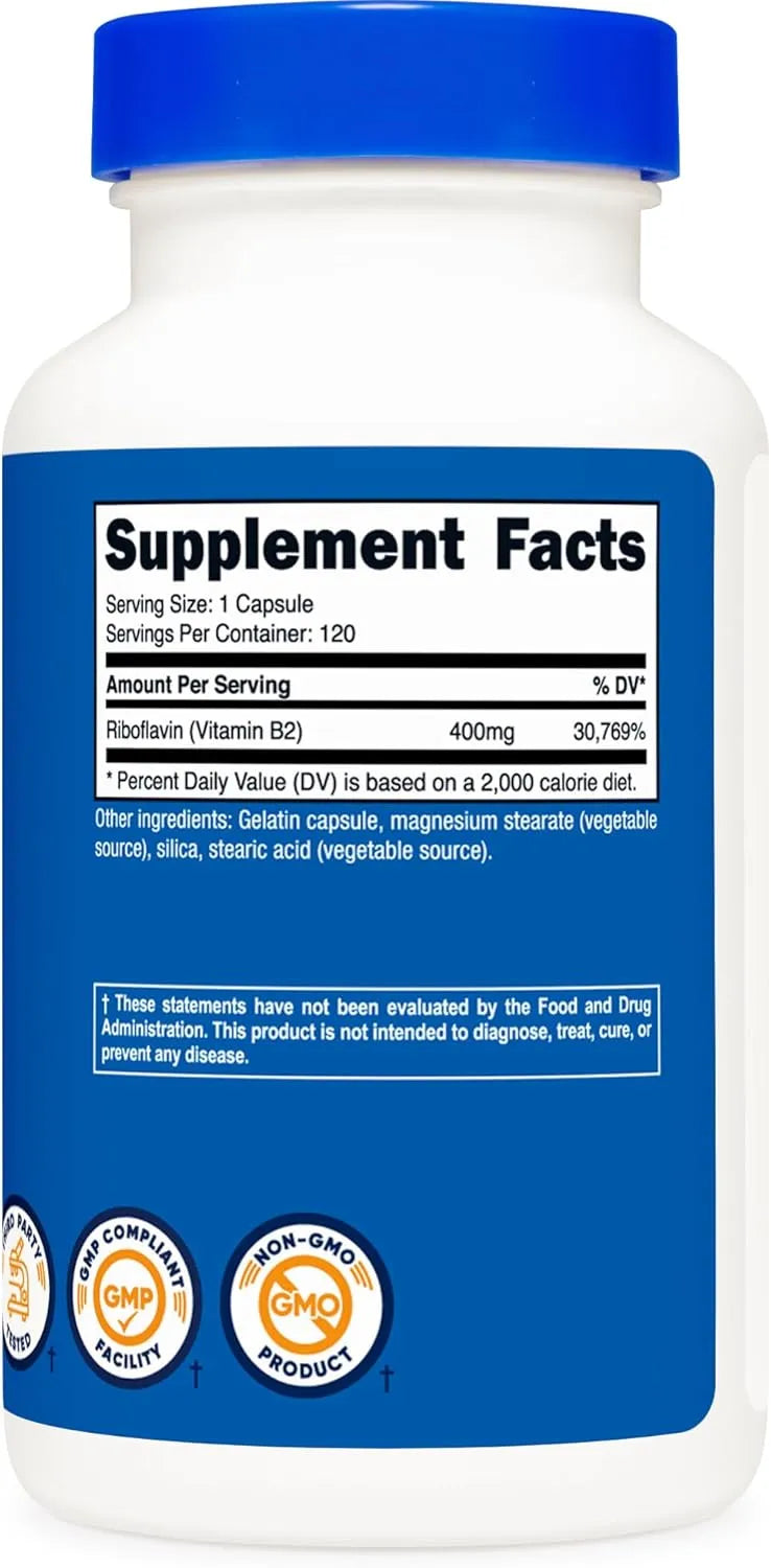 NUTRICOST - Nutricost Vitamin B2 400Mg. 120 Capsulas - The Red Vitamin MX - Suplementos Alimenticios - {{ shop.shopifyCountryName }}