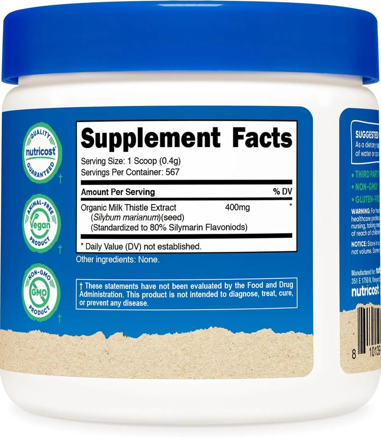 NUTRICOST - Nutricost Organic Milk Thistle Powder 227Gr. - The Red Vitamin MX - Suplementos Alimenticios - {{ shop.shopifyCountryName }}