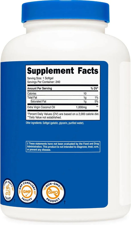 NUTRICOST - Nutricost Coconut Oil 1000Mg. 240 Capsulas Blandas - The Red Vitamin MX - Suplementos Alimenticios - {{ shop.shopifyCountryName }}