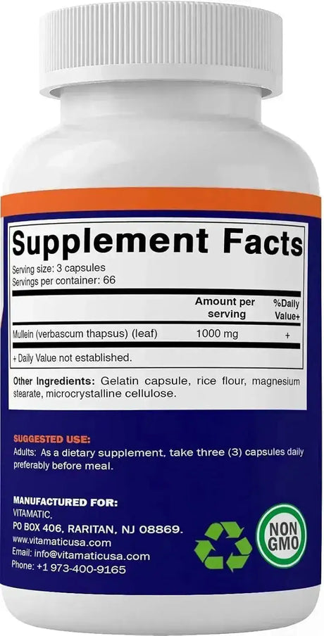 VITAMATIC - Vitamatic Mullein Leaf 1000Mg. 200 Capsulas - The Red Vitamin MX - Suplementos Alimenticios - {{ shop.shopifyCountryName }}