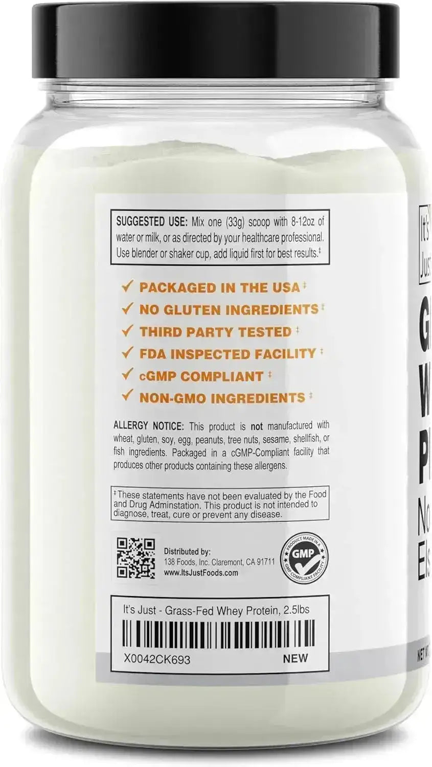 IT´S JUST! - It's Just! Whey Protein Concentrate Ultra Premium Grass-Fed Unflavored 2.5Lbs. - The Red Vitamin MX - Suplementos Alimenticios - {{ shop.shopifyCountryName }}