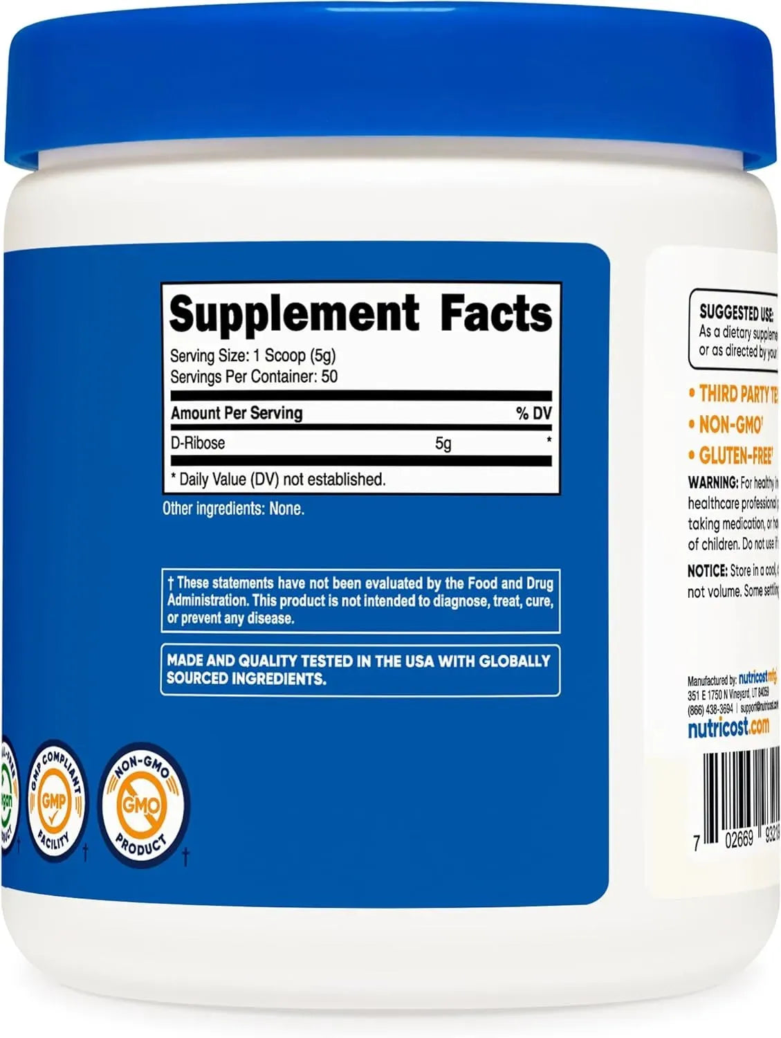 NUTRICOST - Nutricost D-Ribose Powder 250Gr. - The Red Vitamin MX - Suplementos Alimenticios - {{ shop.shopifyCountryName }}