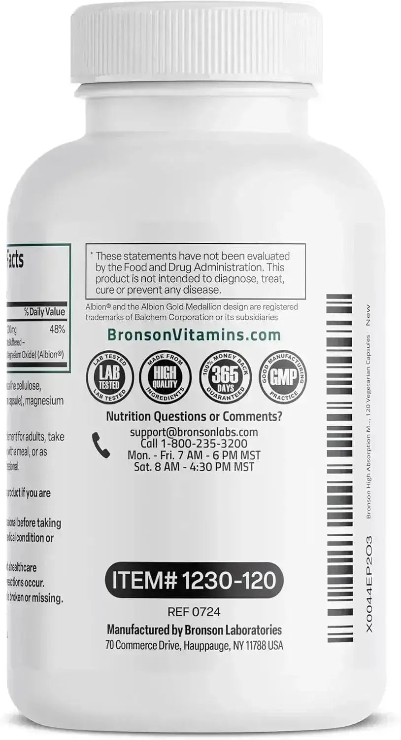 BRONSON - Bronson Magnesium Glycinate 200Mg. 120 Capsulas - The Red Vitamin MX - Suplementos Alimenticios - {{ shop.shopifyCountryName }}