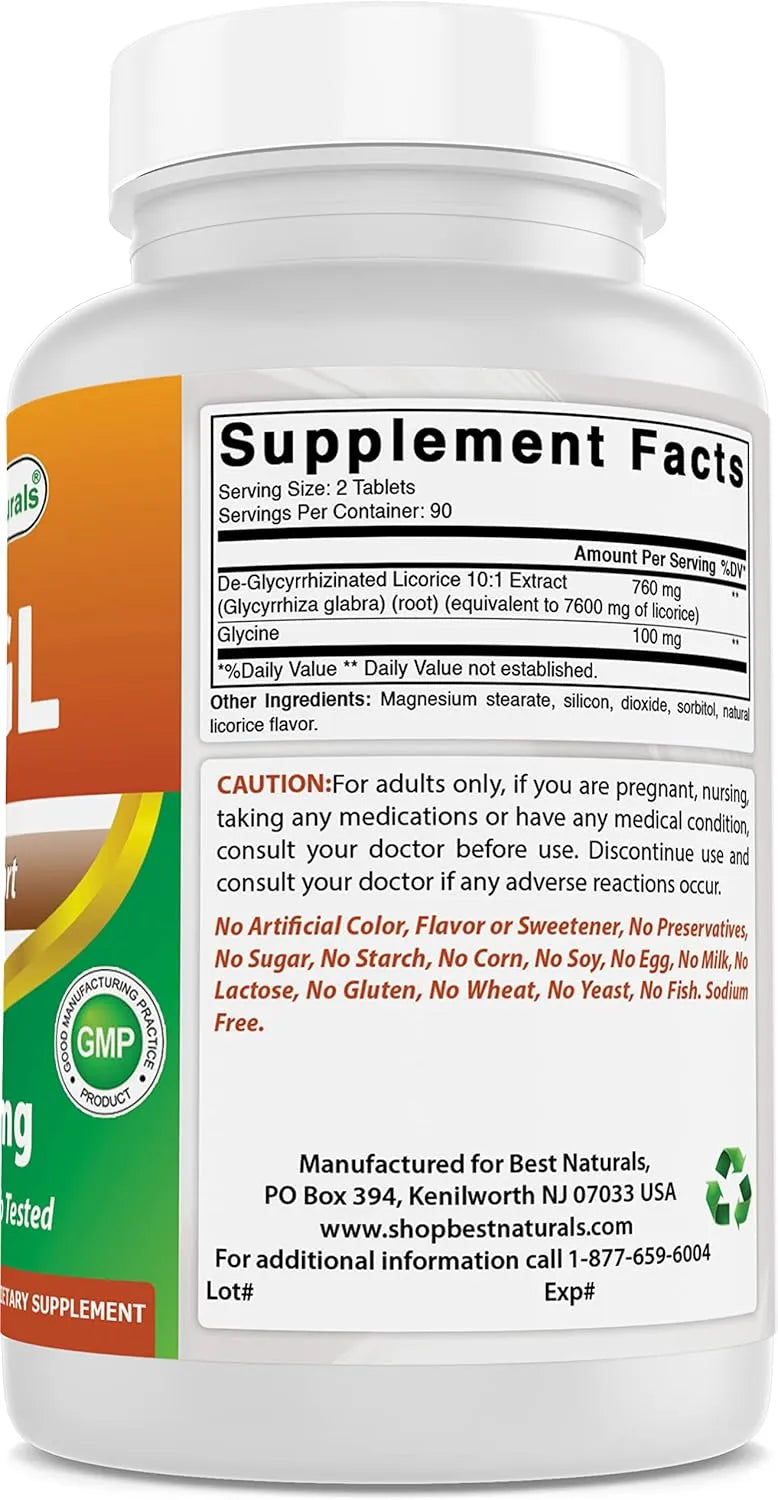 BEST NATURALS - Best Naturals DGL Chewable 380Mg. 180 Tabletas Masticables 2 Pack - The Red Vitamin MX - Suplementos Alimenticios - {{ shop.shopifyCountryName }}