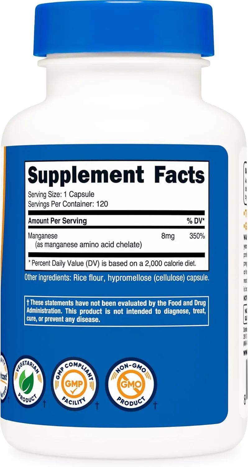 NUTRICOST - Nutricost Chelated Manganese 8Mg. 120 Capsulas - The Red Vitamin MX - Suplementos Alimenticios - {{ shop.shopifyCountryName }}