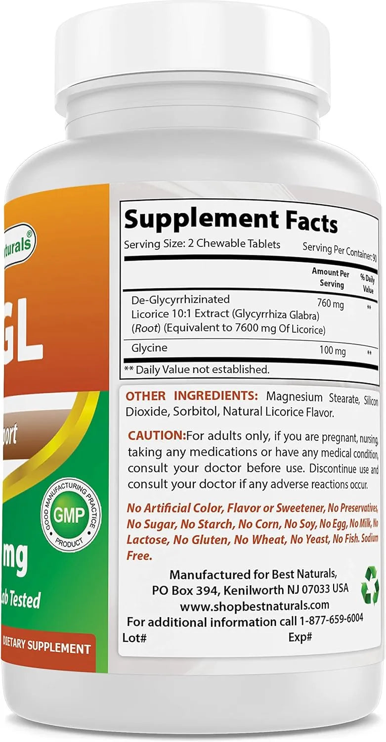 BEST NATURALS - Best Naturals DGL Chewable 380Mg. 180 Tabletas Masticables - The Red Vitamin MX - Suplementos Alimenticios - {{ shop.shopifyCountryName }}