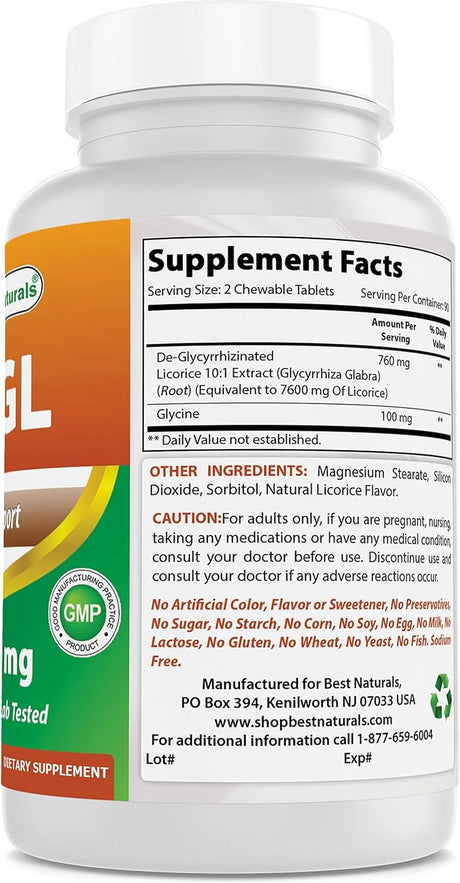 BEST NATURALS - Best Naturals DGL Chewable 380Mg. 180 Tabletas Masticables - The Red Vitamin MX - Suplementos Alimenticios - {{ shop.shopifyCountryName }}