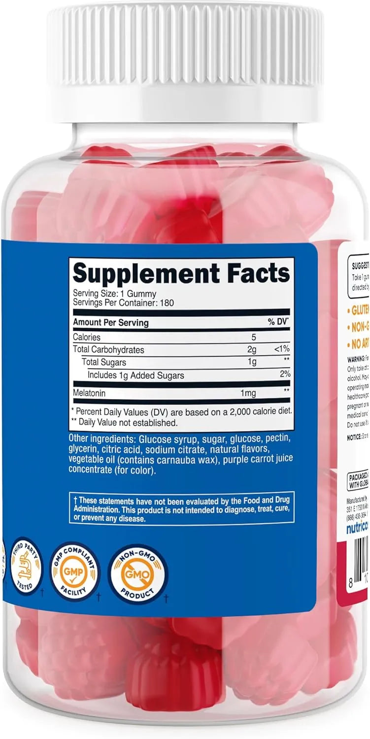 NUTRICOST - Nutricost Melatonin 1Mg Strawberry Flavored. 180 Gomitas - The Red Vitamin MX - Suplementos Alimenticios - {{ shop.shopifyCountryName }}