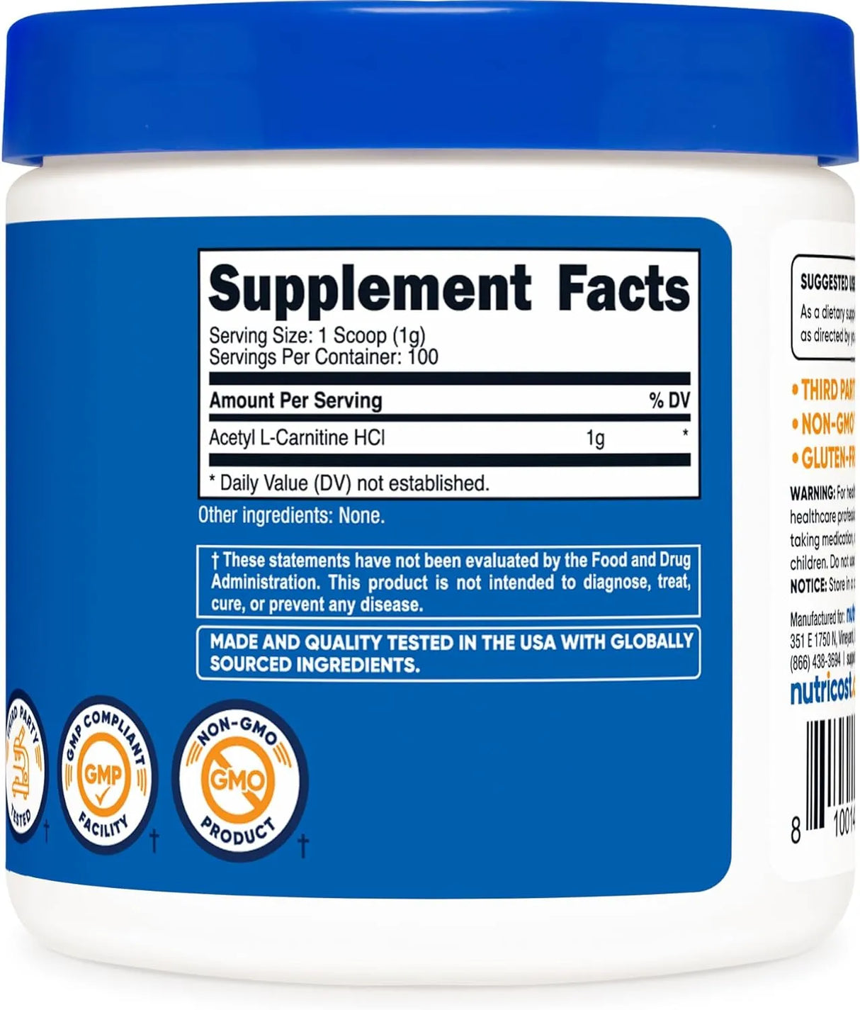 NUTRICOST - Nutricost Acetyl L-Carnitine HCI ALCAR Unflavored 100Gr. - The Red Vitamin MX - Suplementos Alimenticios - {{ shop.shopifyCountryName }}