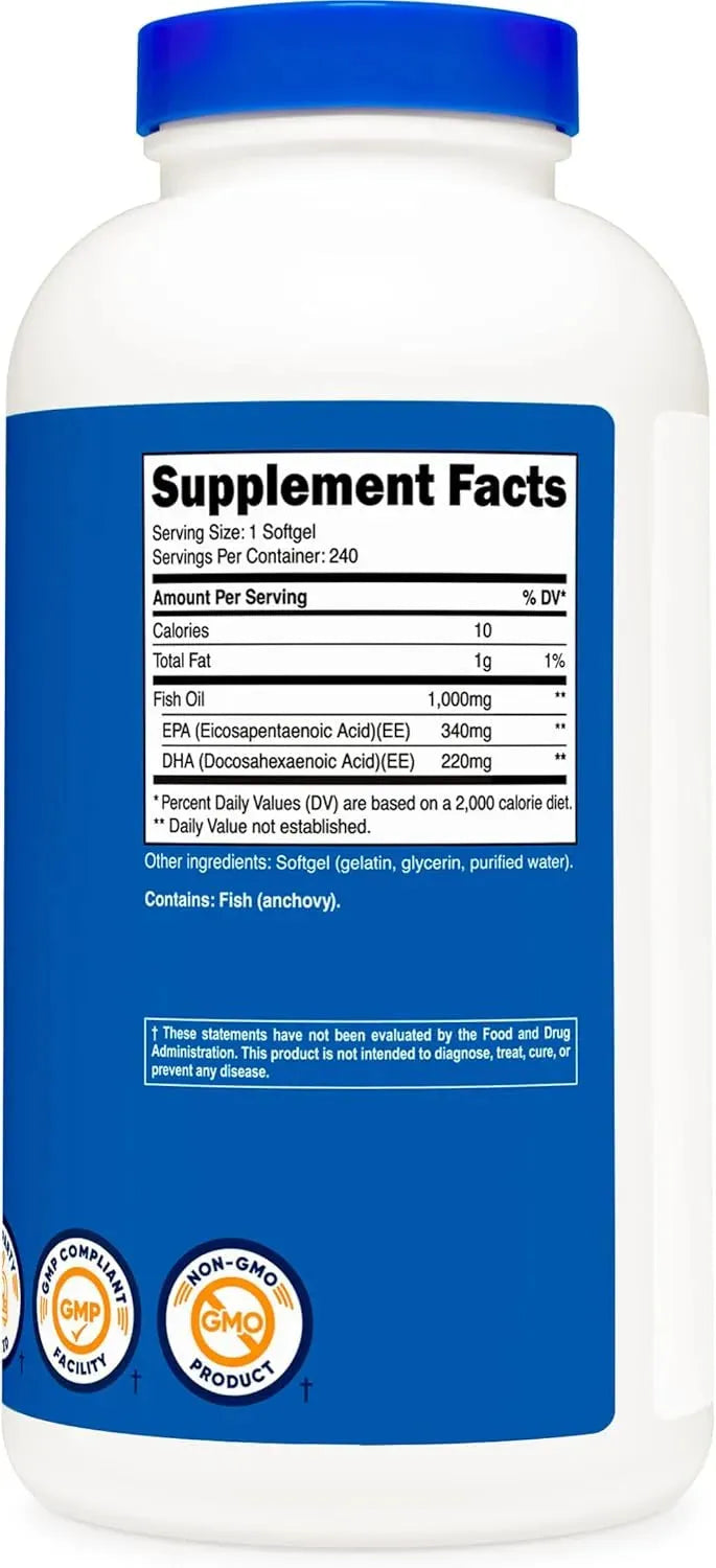 NUTRICOST - Nutricost Fish Oil Omega 3 1000Mg. 240 Capsulas Blandas - The Red Vitamin MX - Suplementos Alimenticios - {{ shop.shopifyCountryName }}