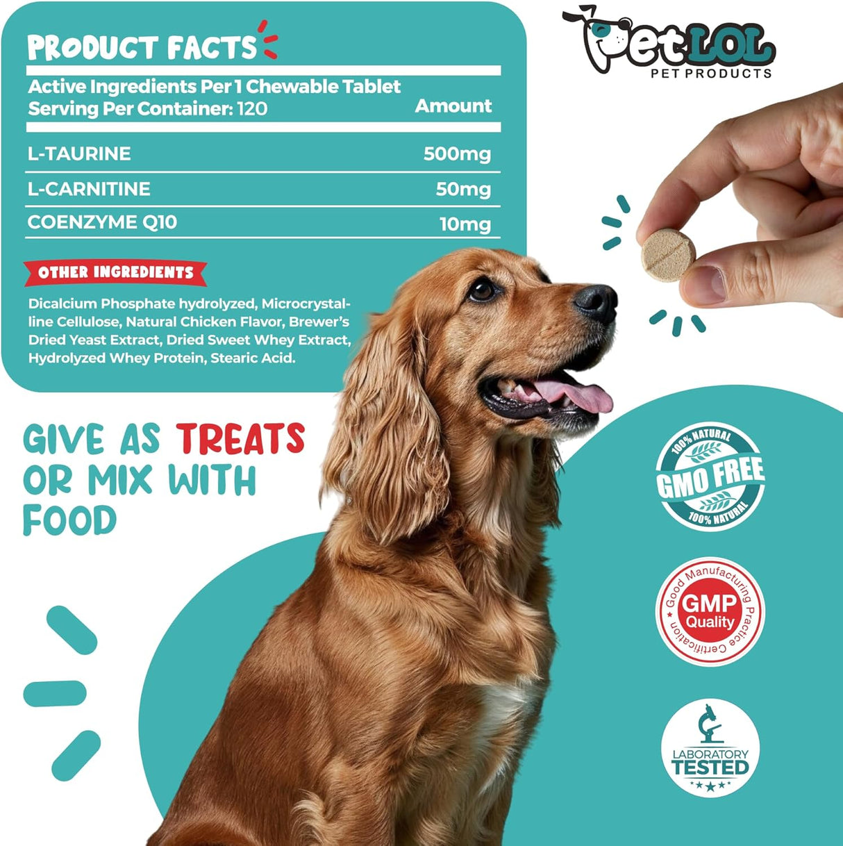 PET LOL Taurine for Dogs with L-Carnitine and Coenzyme Q10 120 Masticables