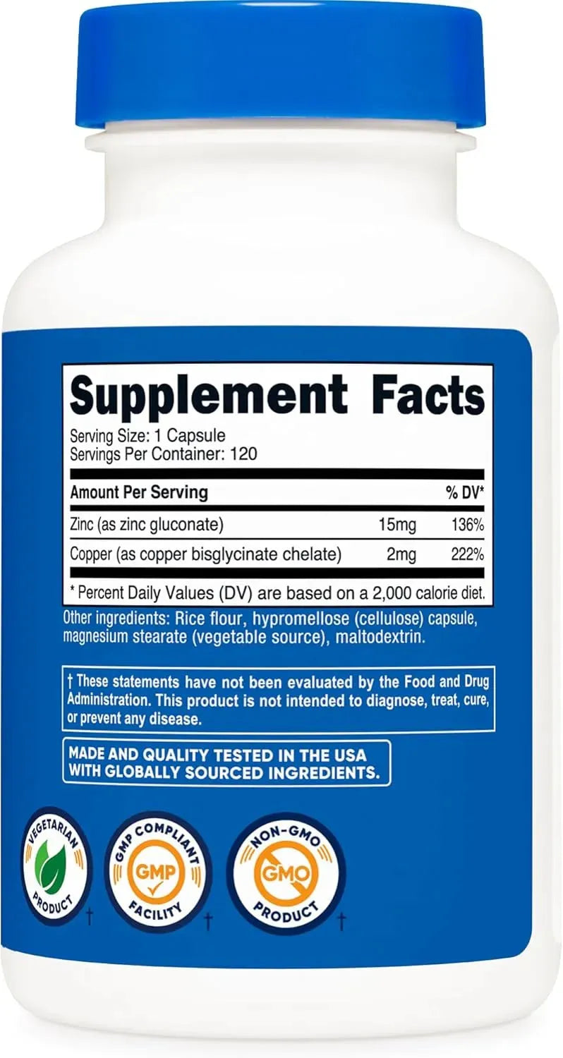 NUTRICOST - Nutricost Zinc + Copper 120 Capsulas - The Red Vitamin MX - Suplementos Alimenticios - {{ shop.shopifyCountryName }}