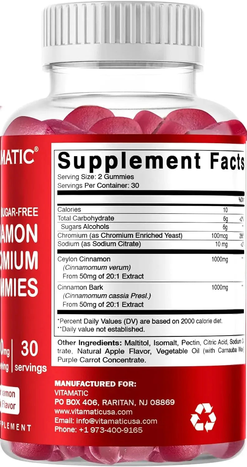VITAMATIC - Vitamatic Sugar Free Chromium Gummies with Ceylon Cinnamon 60 Gomitas - The Red Vitamin MX - Suplementos Alimenticios - {{ shop.shopifyCountryName }}