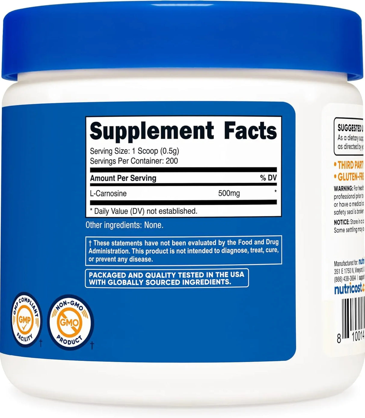 NUTRICOST - Nutricost L-Carnosine Powder 200 Servicios 100Gr. - The Red Vitamin MX - Suplementos Alimenticios - {{ shop.shopifyCountryName }}