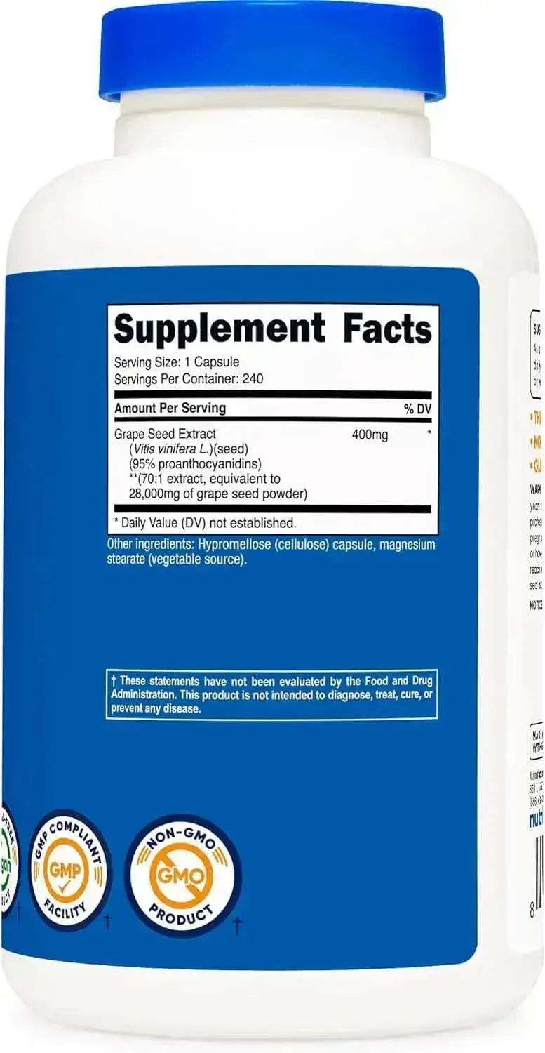 NUTRICOST - Nutricost Grape Seed Extract 28,000Mg. 240 Capsulas - The Red Vitamin MX - Suplementos Alimenticios - {{ shop.shopifyCountryName }}