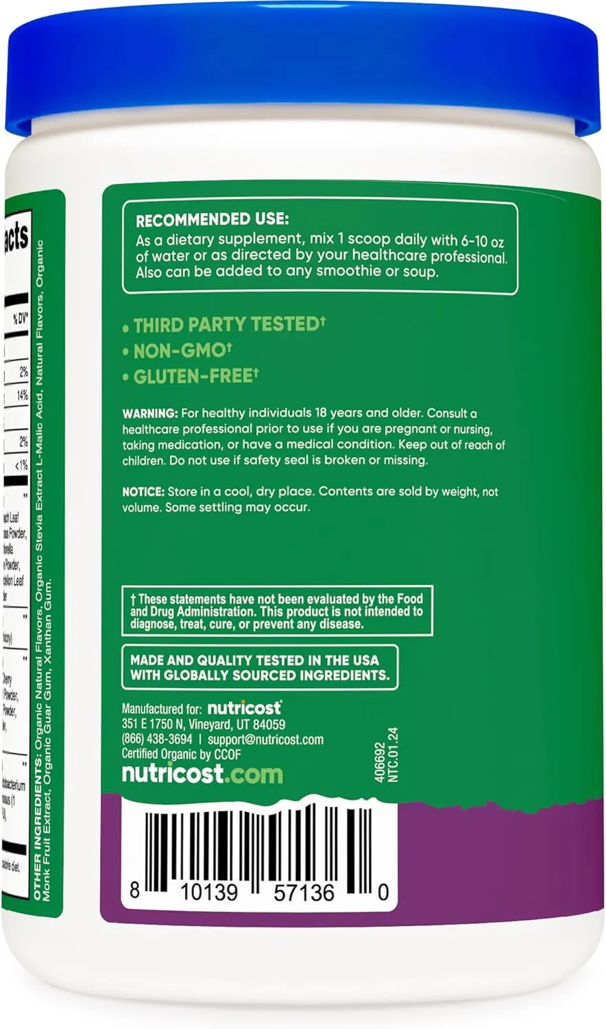NUTRICOST - Nutricost Organic Super Greens Powder 30 Servicios Mixed Berry Flavor 330Gr. - The Red Vitamin MX - Suplementos Alimenticios - {{ shop.shopifyCountryName }}