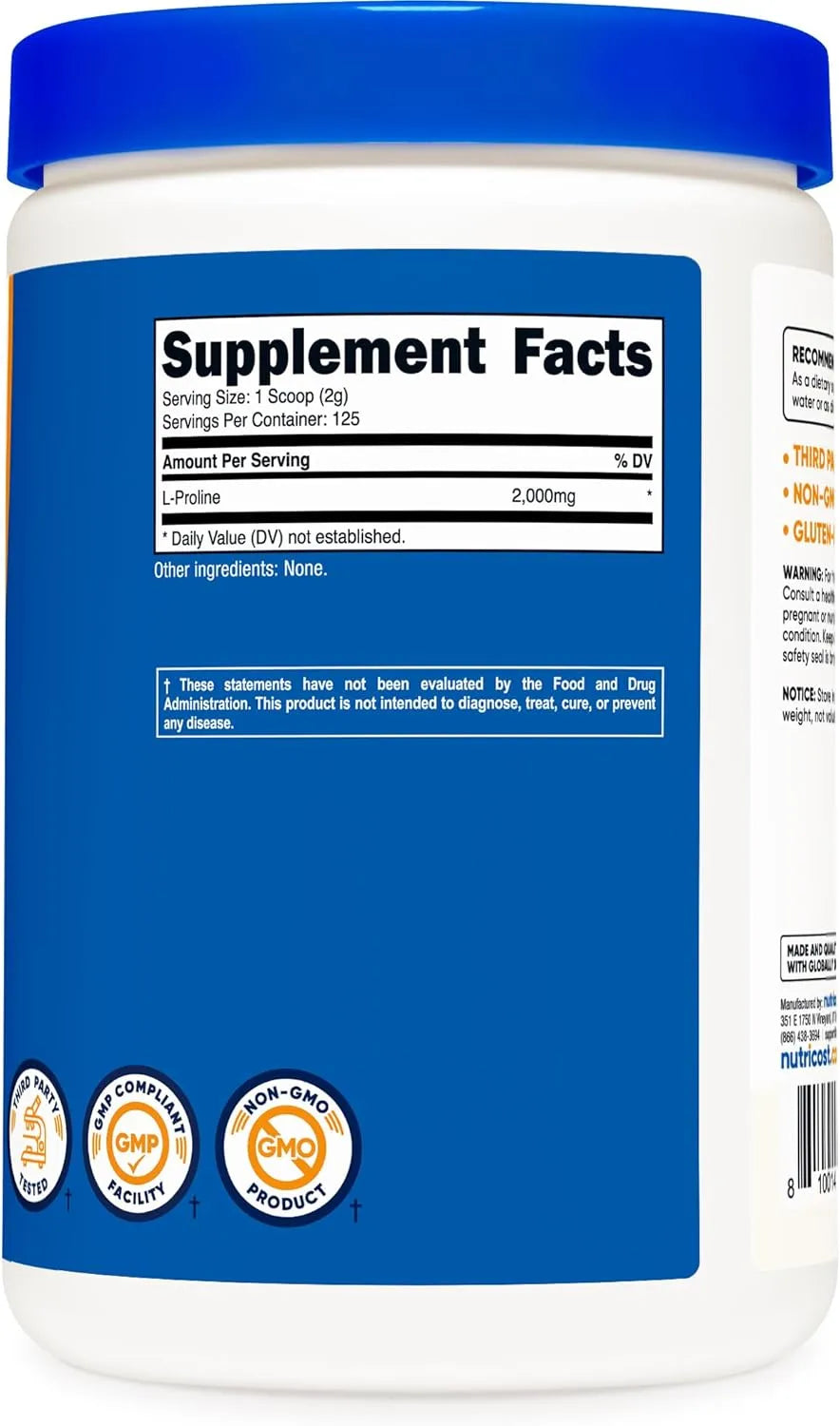 NUTRICOST - Nutricost L-Proline Powder 2000Mg. 125 Servicios 250Gr. - The Red Vitamin MX - Suplementos Alimenticios - {{ shop.shopifyCountryName }}