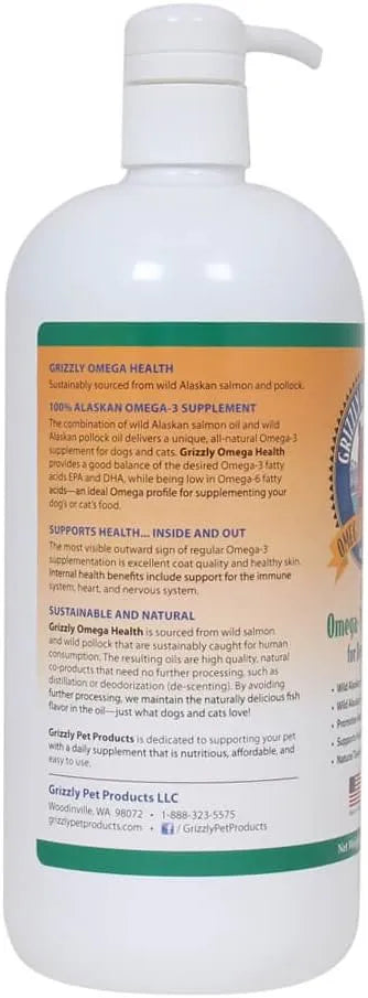 GRIZZLY PET PRODUCTS - Grizzly Pet Products Omega Health Liquid Omega-3 for Dogs and Cats 946Ml. - The Red Vitamin MX - Aceite De Pescado Para Perros - {{ shop.shopifyCountryName }}