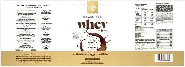 SOLGAR - Solgar Grass Fed Whey to Go Protein Powder Chocolate 2.3 Lb. - The Red Vitamin MX - Suplementos Alimenticios - {{ shop.shopifyCountryName }}